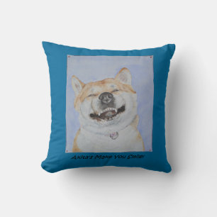 funny cute akita smiling realist dog art cushion