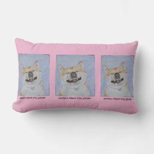 funny cute akita smiling realist dog art lumbar cushion