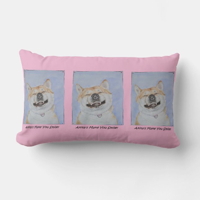 funny cute akita smiling realist dog art lumbar cushion (Front)