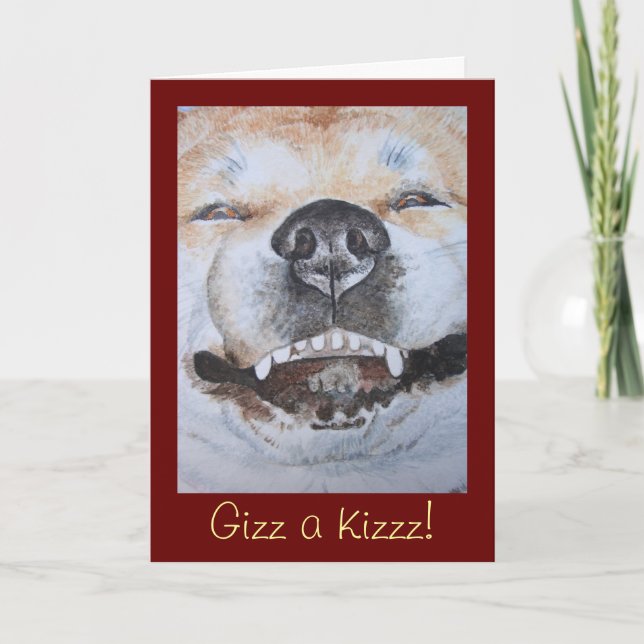 funny cute akita smiling realist dog portrait art card (Front)