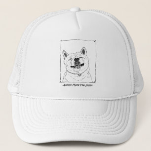 funny cute akita smiling realist dog trucker hat