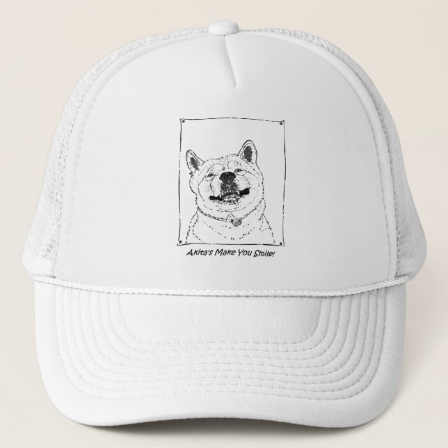 funny cute akita smiling realist dog trucker hat (Front)