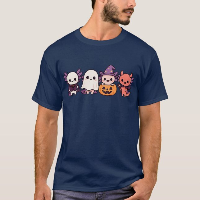 Funny Cute and Simple Axolotl in Halloween Costume T-Shirt (Front)
