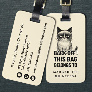 Funny Cute Angry Cat Bold Typography Humor Travel Luggage Tag