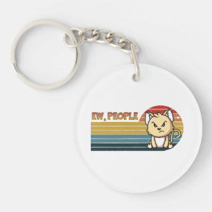 Funny Cute Angry Cat People Key Ring