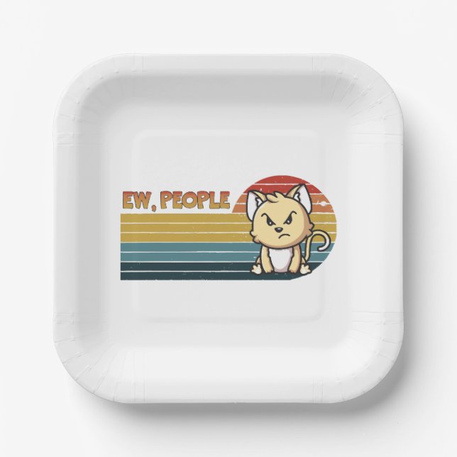 Funny Cute Angry Cat People Paper Plate (Front)