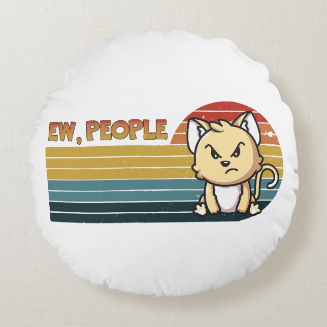 Funny Cute Angry Cat People Round Cushion (Front)