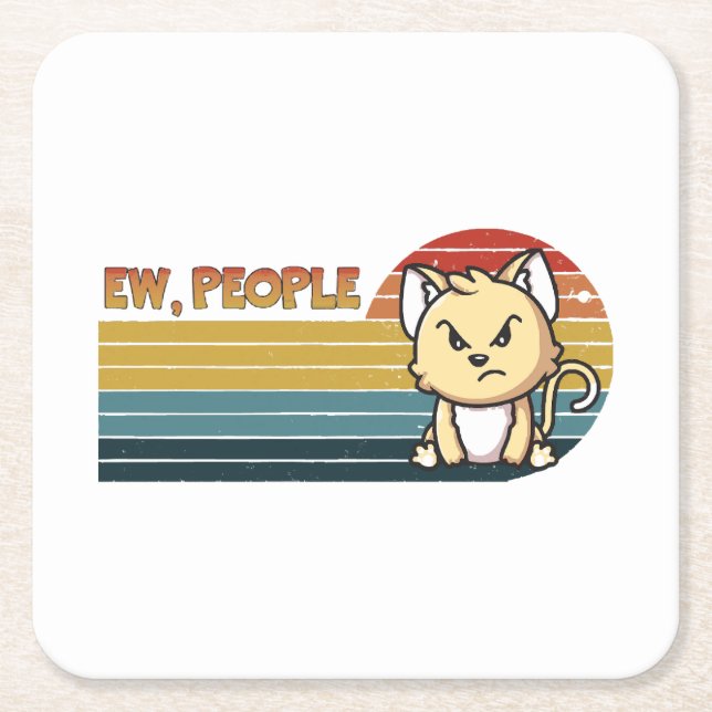 Funny Cute Angry Cat People Square Paper Coaster (Front)