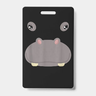 Funny Cute Animal Face Hippo Costume Halloween ID Badge