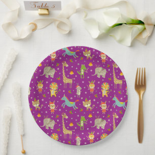 Funny Cute Animals Celebrating Christmas Paper Plate