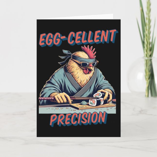 Funny Cute Anime Samurai Chicken Sushi Eggcellent  Card (Front)
