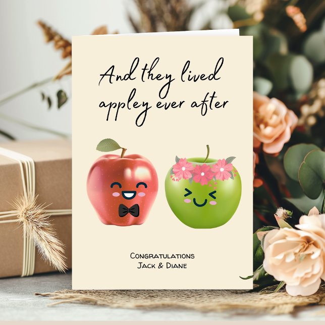 Funny Cute Apple Wedding Couple Congratulations Card (Creator Uploaded)