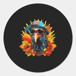 Funny Cute Autumn Thanksgiving Turkey Christmas Au Classic Round Sticker
