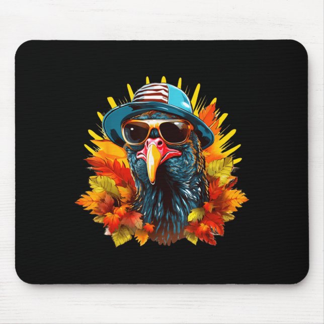 Funny Cute Autumn Thanksgiving Turkey Christmas Au Mouse Mat (Front)