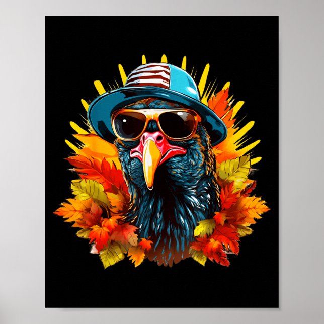 Funny Cute Autumn Thanksgiving Turkey Christmas Au Poster (Front)