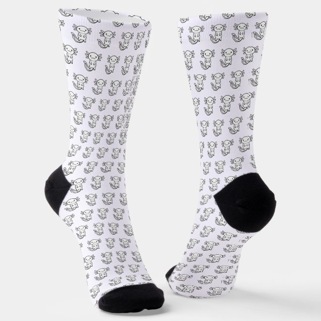 Funny cute Axolotl Squad custom editable black Socks (Angled)