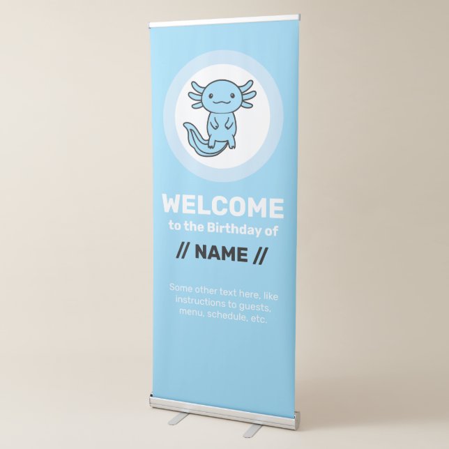 Funny cute Axolotl Squad custom editable blue Retractable Banner (3/4)