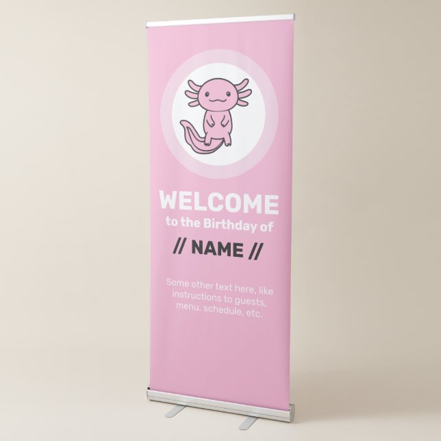 Funny cute Axolotl Squad custom editable pink Retractable Banner (3/4)