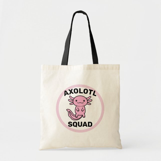 Funny cute Axolotl Squad custom editable pink Tote Bag (Front)