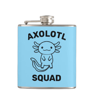 Funny cute Axolotl Squad Party editable blue pink Hip Flask