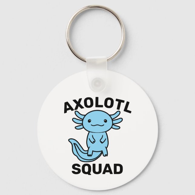 Funny cute Axolotl Squad Party editable blue pink Key Ring (Front)