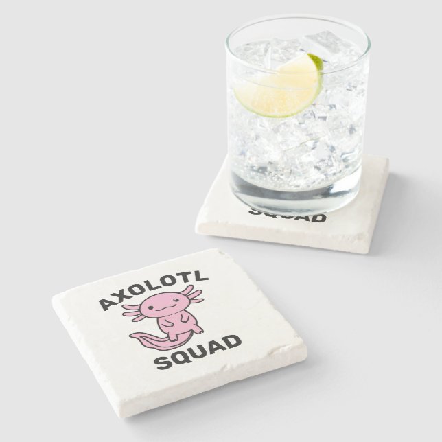 Funny cute Axolotl Squad Party editable blue pink Stone Coaster (Side)