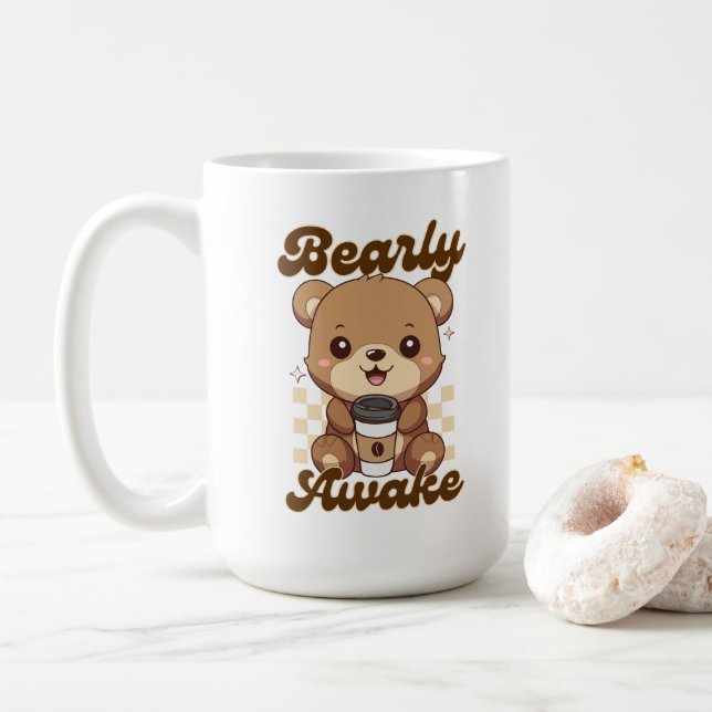 Funny Cute Bear Coffee Pun  Coffee Mug (With Donut)