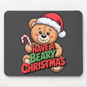 Funny Cute Bear Pun Holiday Xmas Have A Beary Chri Mouse Mat
