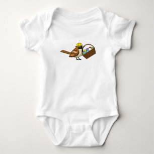 Funny Cute Bird with Colourful Eggs Basket Baby Bodysuit