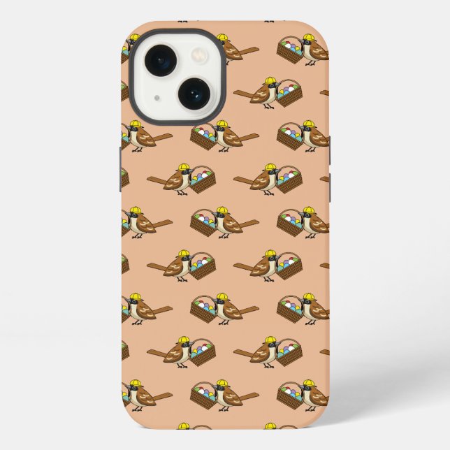 Funny Cute Bird with Colourful Eggs Basket Pattern iPhone Case (Back)