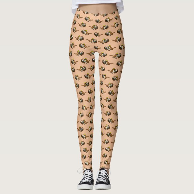 Funny Cute Bird with Colourful Eggs Basket Pattern Leggings (Front)