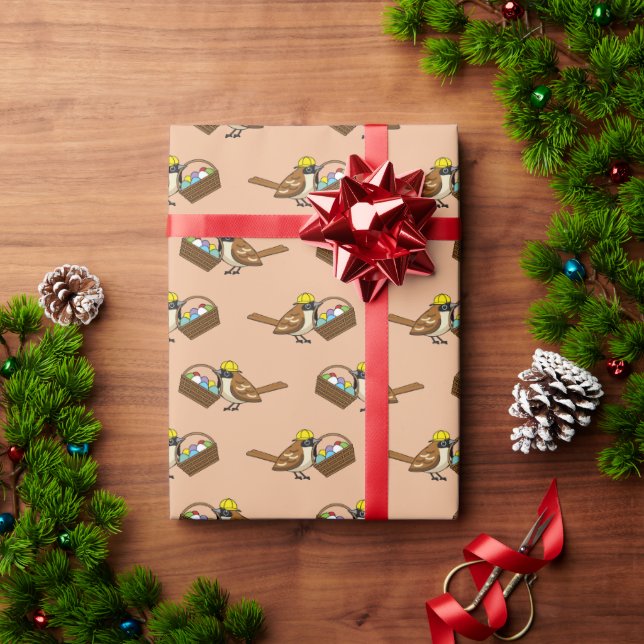 Funny Cute Bird with Colourful Eggs Basket Pattern Wrapping Paper (Holiday Gift)