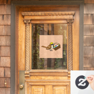 Funny Cute Bird with Colourful Eggs Basket Window Cling