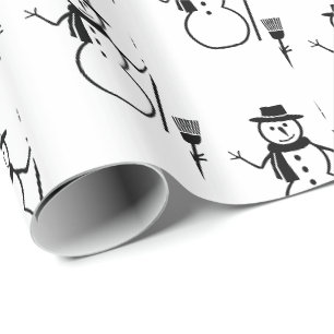 Funny Cute Black and White Snowman Pattern Wrapping Paper