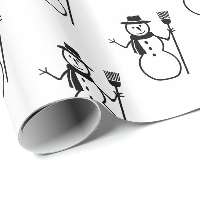 Funny Cute Black and White Snowman Pattern Wrapping Paper (Roll Corner)