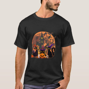 Funny Cute Black Cat And Blood Moon Night Pumpkins T-Shirt