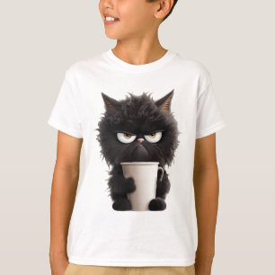 Funny Cute Black Cat Coffee Angry T-Shirt