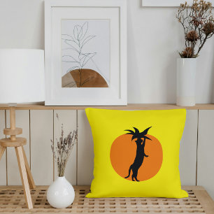 Funny Cute Black Cat Orange Tomato & Bright Yellow Cushion