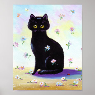 Funny Cute Black Cat Poster Daisies Creationarts