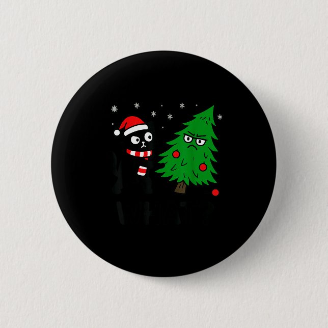 Funny Cute Black Cat What Jamas Christmas Tree Cos 6 Cm Round Badge (Front)