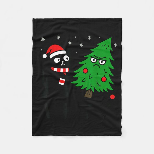 Funny Cute Black Cat What Jamas Christmas Tree Cos Fleece Blanket (Front)