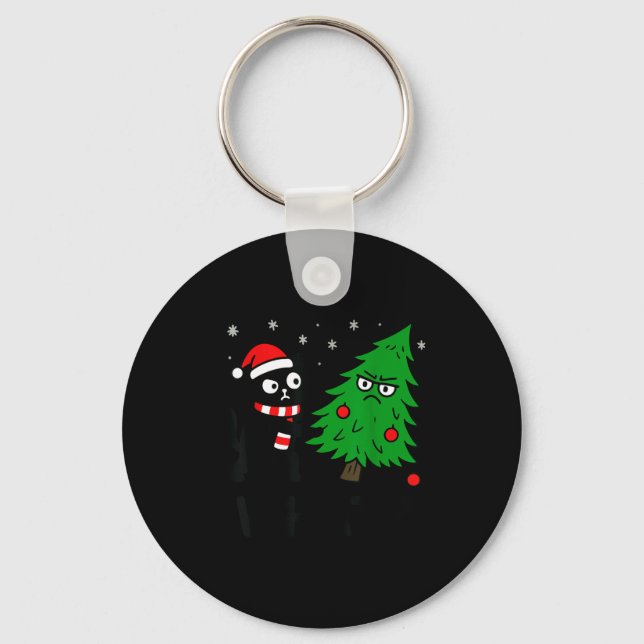 Funny Cute Black Cat What Jamas Christmas Tree Cos Key Ring (Front)