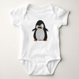 Funny Cute Black Gray Orange Angry Penguin Baby Bodysuit