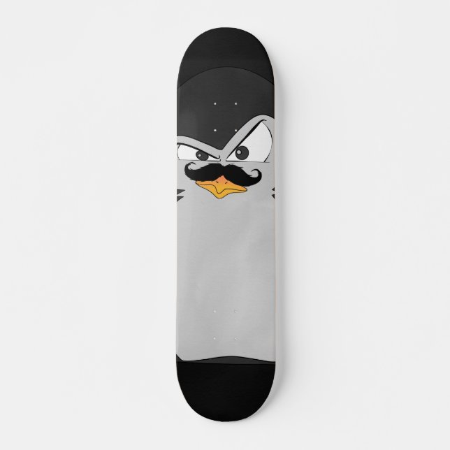 Funny Cute Black Gray Orange Angry Penguin Skateboard (Front)