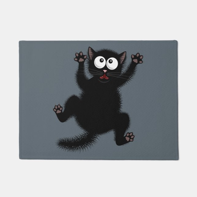 Funny Cute Black Scared Cartoon Cat, kitten Doormat (Front)