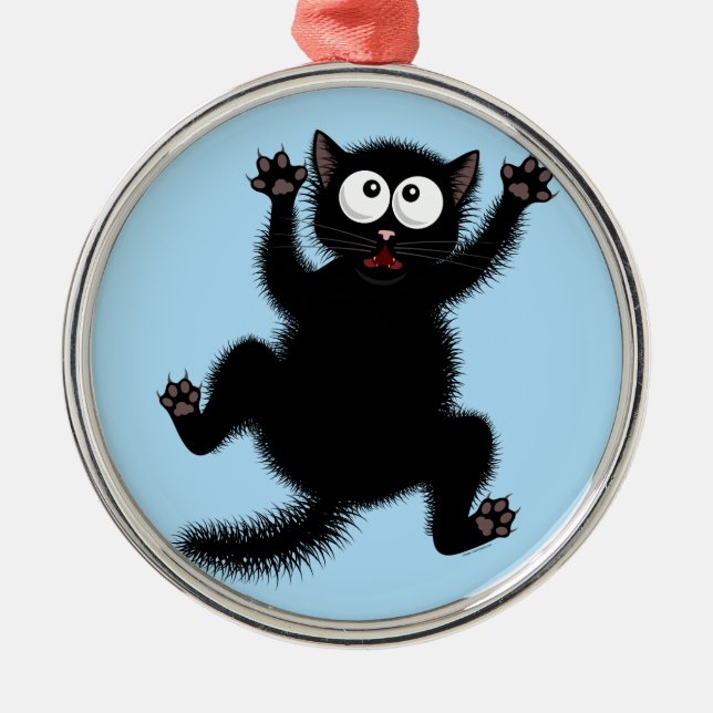 Funny Cute Black Scared Cartoon Cat, kitten Metal Tree Decoration (Front)