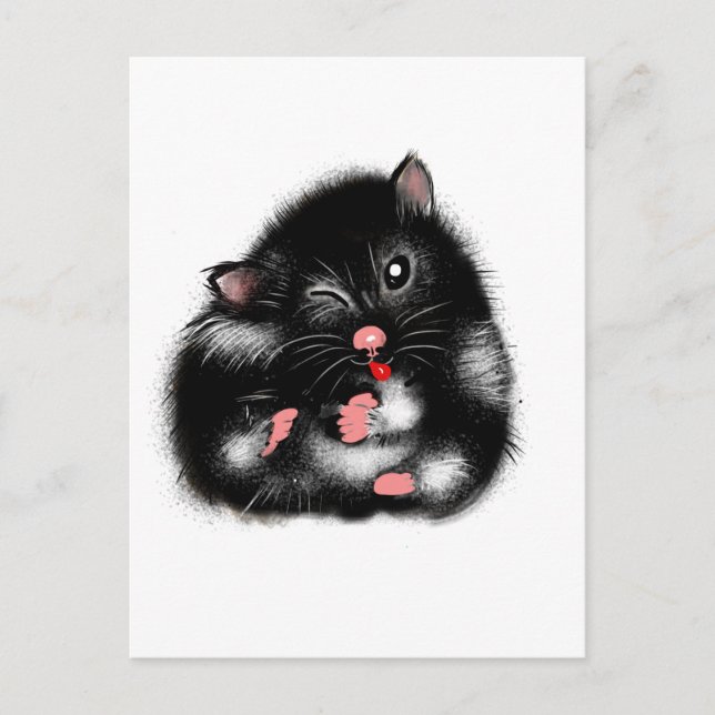 Funny cute black white syrian hamster gifts postcard (Front)