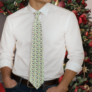 Funny Cute Black White Tuxedo Cat Holiday Green Tie