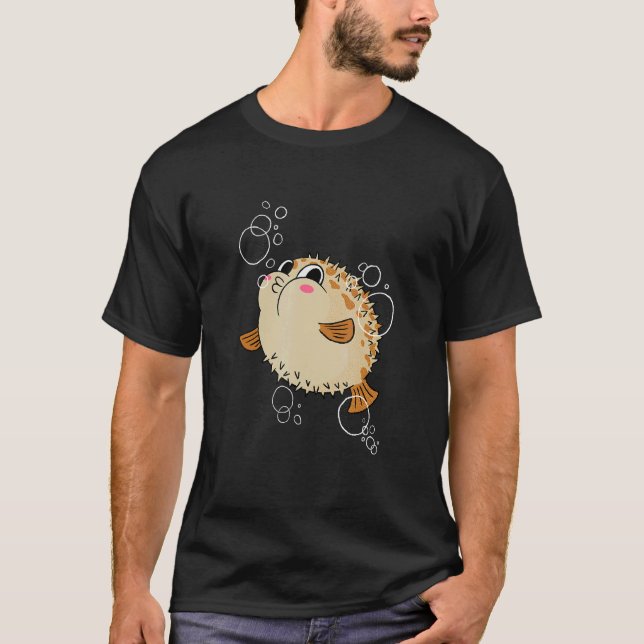 Funny Cute Blowfish Puffer Fish Doing Bubble T-Shirt (Front)