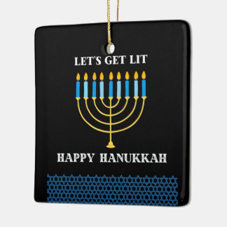 Funny Cute Blue Hanukkah Menorah Design Ceramic Ornament